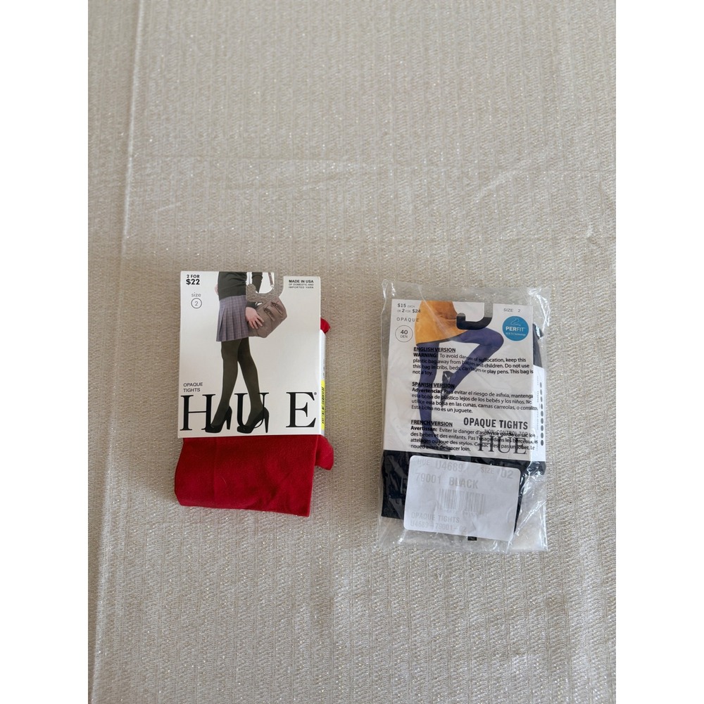 Hue Opaque Tights Size 2 Red Black NWT 2 Pairs 40 Denier Non-Control Top
